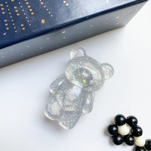 Glitter bear phone grip with cloud motif and transparent resin design for desks