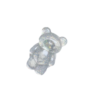 Sparkly bear phone grip holder with glitter and white cloud resin aesthetic accessories
