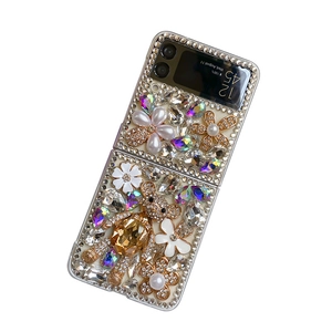 Luxury rhinestone bear and pearl flower case for Samsung Galaxy Z Flip foldable phone