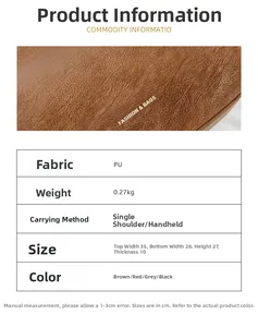 Detail view of brown lychee grain PU leather tote bag with product size specifications