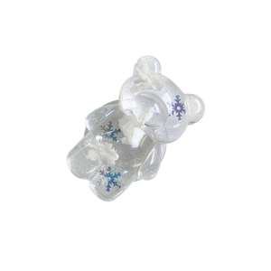 Transparent bear phone grip with glitter snowflakes and liquid quicksand effect