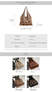 Spécifications de taille pour un sac fourre-tout en tricot avec pompons et perles