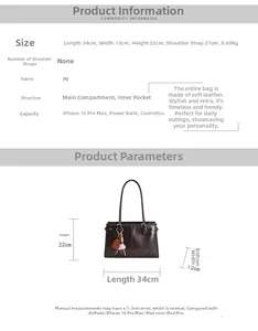 Guide des dimensions montrant la taille 34x12x22cm du sac bandoulière vintage en PU