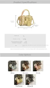 Detailed dimension chart and five-color selection for this stylish PU leather bucket bag