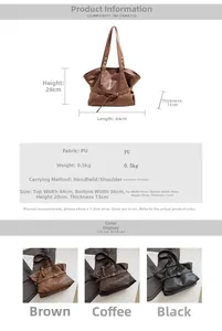 Size guide for large PU tote bag showing dimensions height 28cm and length 44cm in English