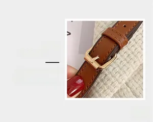 Vue détaillée de la sangle en cuir marron avec boucle ardillon en métal doré de qualité