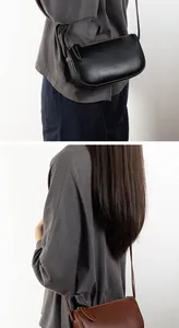Detail of fine stitching and grain leather on minimalist crossbody bag for women