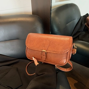 Vintage Women Shoulder Crossbody Bag PU Leather Flap Square Metal Buckle Retro Minimalist Daily Commute
