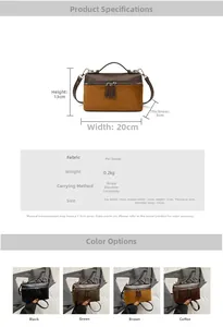 Detailed technical diagram showing dimensions and fabric specs for PU leather crossbody bag