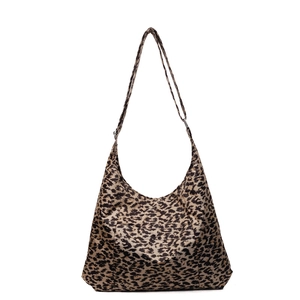 Large leopard print suede hobo bag with adjustable strap for fashion shoulder carry