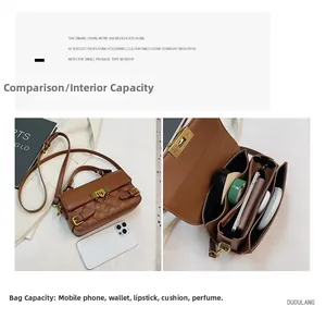 Detail der braunen gesteppten Lederhandtasche mit drei Innenfächern und Metallverschluss