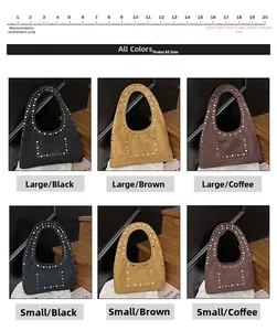 Vue détaillée des sacs à main en daim en plusieurs tailles et coloris avec rivets