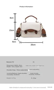 Tableau des tailles et dimensions du sac bandoulière bicolore en similicuir et PU