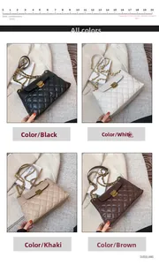Détail de sacs bandoulière matelassés en noir, blanc, kaki et marron présentés en grille