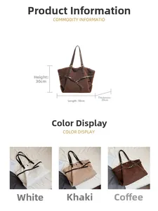 Détails du grand sac cabas en peluche de 30x50x20CM disponible en trois coloris chic
