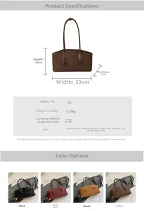 Detailed size chart of textured PU leather shoulder bag with multi-color display