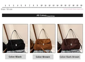 Three suede underarm bags in black and brown with metal buckles and scale ruler