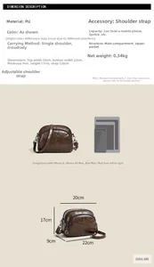 Size guide for leather crossbody bag showing dimensions and phone size comparison