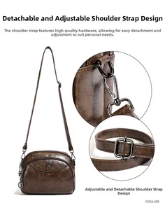 Detail showing the adjustable, detachable brown leather strap with gunmetal hardware