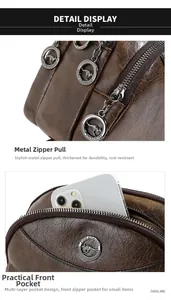 Macro detail of brown retro leather texture with hardware zipper pull and front pocket