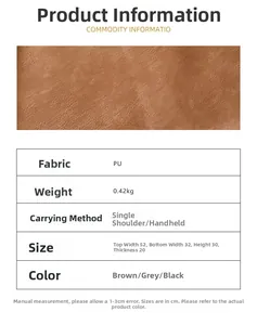 Detailed size chart and material close-up of this large PU leather tote bag