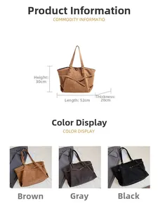 Size chart for vintage large tote bag showing dimensions 52x30x20cm in three colors