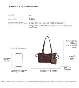 Detailed size guide for the mini tote bag with dimensions and phone comparison