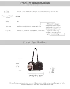 Guida taglie borsa a spalla vintage in PU con misure 32x13x17cm e ciondolo a coniglietto