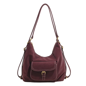 Grand sac cabas bordeaux avec surpiqûres contrastées blanches et poche à boucle métallique
