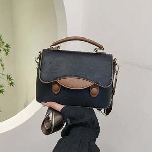 Sac À Épaule Femme Couleur Contrastée Cuir PU Grain De Litchi Large Bandoulière Rétro Rabat Sac À Main Quotidien