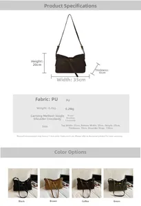 Detailed size chart and specifications for the large PU leather tote shoulder bag