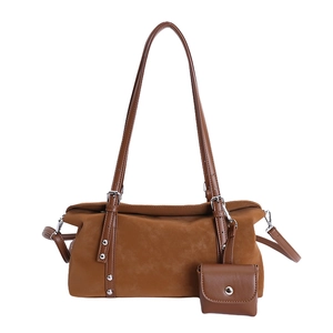 Brown vintage minimalist large tote bag with adjustable straps and mini pouch