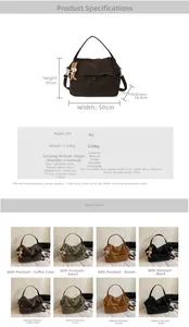 Detailed size guide and color matrix for large capacity PU leather tote bag with strap