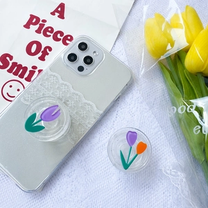 Detail of glitter iPhone case with retractable 3D tulip flower air cushion sockets
