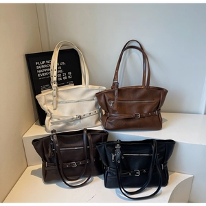 Collection of oversized matte PU leather tote bags in cream, brown, coffee and black