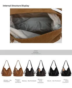 Detail view of large capacity tote bag lining with herringbone fabric and multi-color options