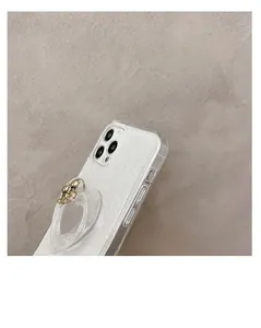 Macro side view of glitter phone case for iPhone with cute bear heart kickstand