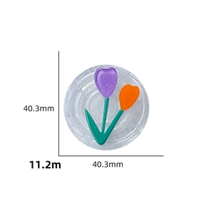 Flat glitter flower phone socket stand with tulip design, 40.3mm diameter dimensions