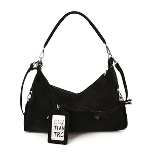 Retro black crossbody dumpling bag with woven rope detail and detachable card holder