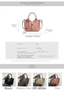 Detailed view of the PU leather bucket bag showing precise 26x19x10cm dimensions