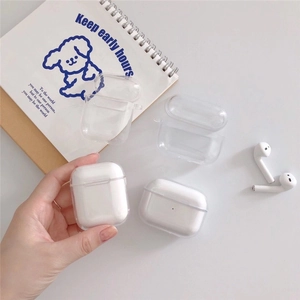 Close-up of clear acrylic case for AirPods Pro 3 with precision cutout and split design