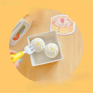 Creative custard bun phone grip set with mini storage tray and yellow toy fork