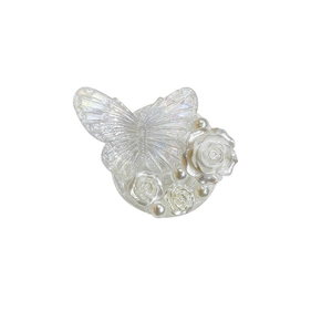 Iridescent pearl white butterfly and rose resin grip stand for mobile phones