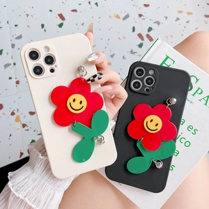 Cute 3D Sunflower Phone Case With Smiley Face Flower Pendant Soft TPU Shockproof Protective Cover Trendy INS Style