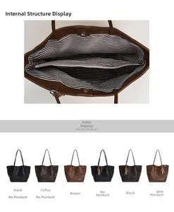 Detail view of large tote bag interior with striped lining and magnetic closure