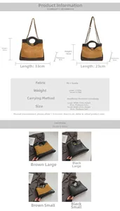 Detailed size chart for quilted chain crossbody bag in small and large dimensions