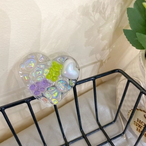Cute heart-shaped laser bear phone grip with colorful resin charms and sequins