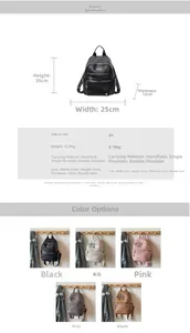 Detailed size chart and technical specifications for the high-capacity PU backpack