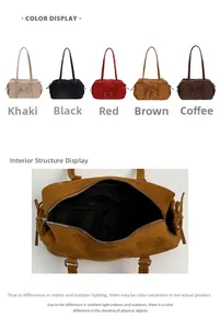Vue intérieure du sac hobo en daim avec fermeture éclair et options de couleurs
