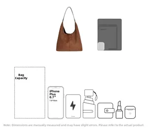 Macro view showing large capacity of the brown suede hobo tote bag for daily essentials